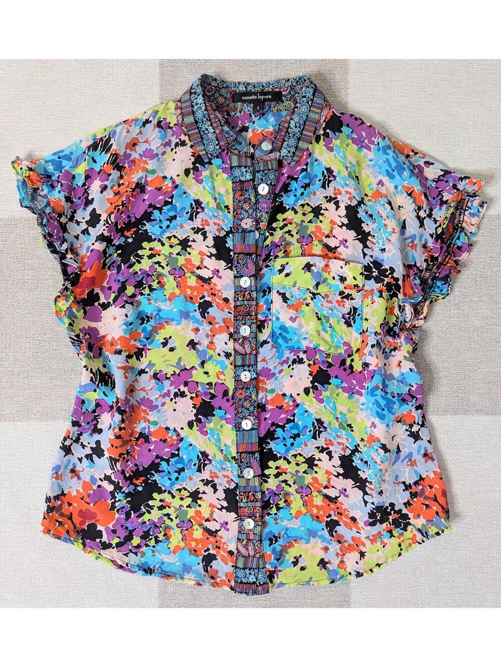 Nanette Lepore 100% silk maximalist artsy print blouse